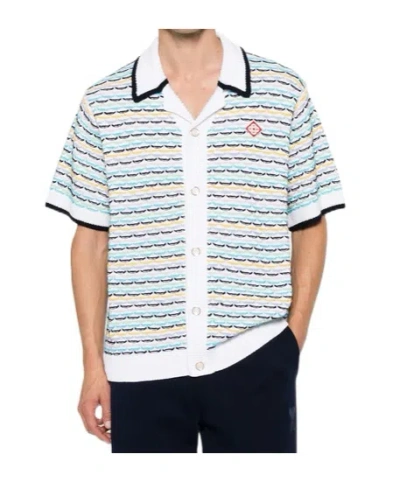 Casablanca Cotton Tuck Stitch Button-up Sweater In Multi