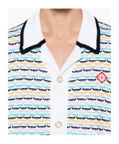 Casablanca Cotton Tuck Stitch Button-up Sweater In Multi