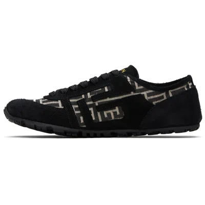 Balmain Racer 45 Monogram Jacquard Lace Up Sneakers In Black