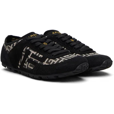 Balmain Racer 45 Monogram Jacquard Lace Up Sneakers In Black