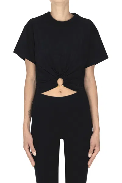 Rabanne Black Cotton Cropped T-shirt With Piercing