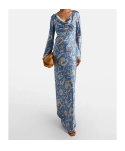 Veronica Beard Ember Long Sleeve Paisley Silk Blend Maxi Dress In Blue