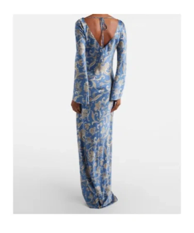 Veronica Beard Ember Long Sleeve Paisley Silk Blend Maxi Dress In Blue