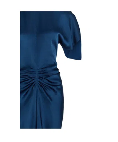 Victoria Beckham Womens Navy Pin-tuck Waist Satin Flared Gown In Blue
