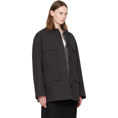 Totême Black Collared Drawstring Jacket In Black