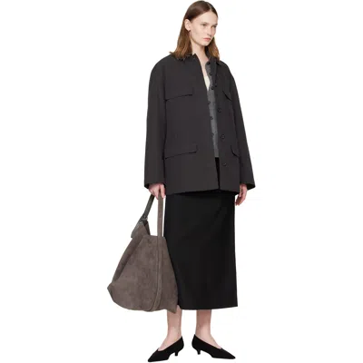 Totême Black Collared Drawstring Jacket In Black