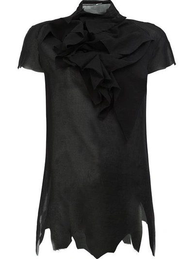 Shop Aganovich Ruffled Front T-shirt In Black