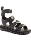 Allsaints Raquel Leather Buckled Sandals In Black/silver