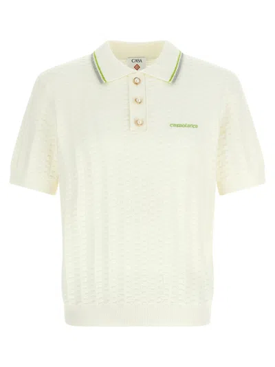 Casablanca Tennis Boucle Polo Shirt In White