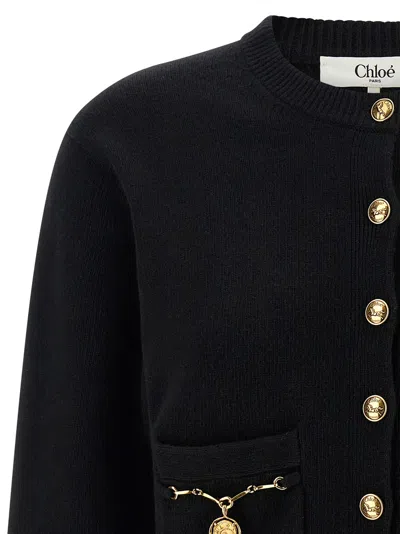 Chloé Cardigan En Maille De Laine Mérinos Et Cachemire À Médaillons Cheval In Black