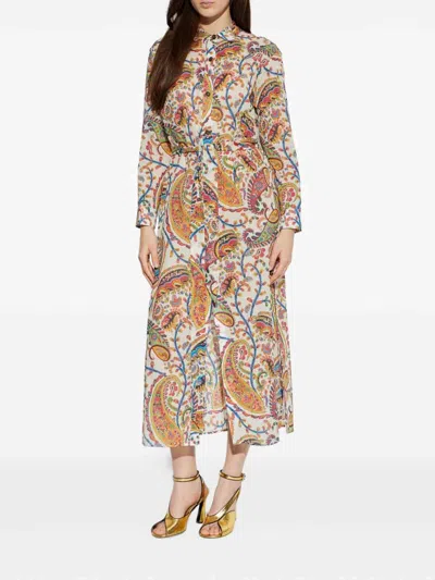 Etro Belted Paisley-print Cotton-voile Midi Shirt Dress In Multi