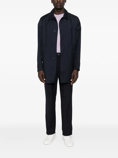 Herno 3 Layers Wool Storm Fabric Raincoat In Blue