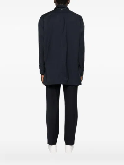 Herno 3 Layers Wool Storm Fabric Raincoat In Blue