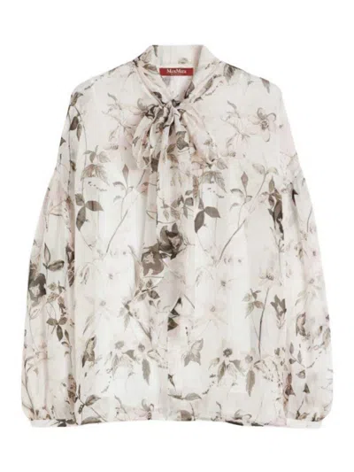 Max Mara Studio Polka Dot Silk Blend Shirt In White