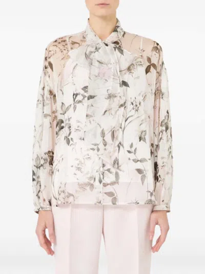 Max Mara Studio Polka Dot Silk Blend Shirt In White