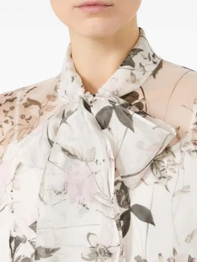Max Mara Studio Polka Dot Silk Blend Shirt In White