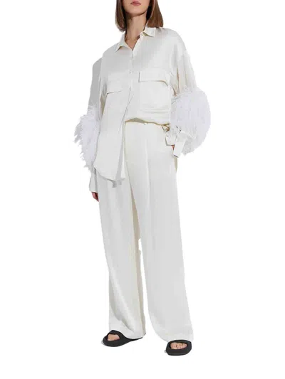 Lapointe Flap-pockets Ostrich-feather Shirt In White