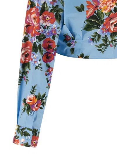 Dolce & Gabbana Cotton Shirt With A Bouquet Of Flowers Print In Blue
