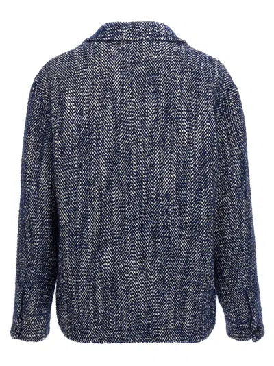 Etro Chevron Herringbone Wool Jacket Pockets In Blue