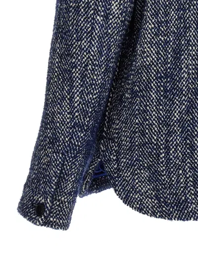 Etro Chevron Herringbone Wool Jacket Pockets In Blue
