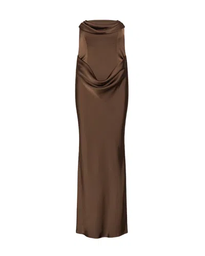 Rotate Birger Christensen Abito Lungo Corsage Chicory Coffee In Multi
