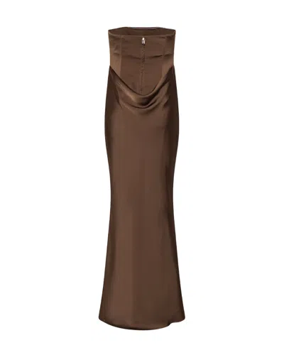 Rotate Birger Christensen Abito Lungo Corsage Chicory Coffee In Multi