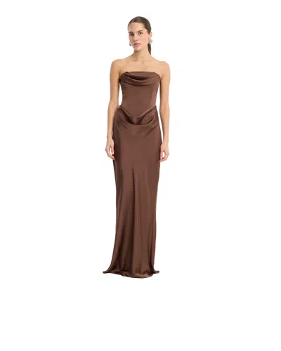Rotate Birger Christensen Abito Lungo Corsage Chicory Coffee In Multi