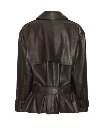 Rotate Birger Christensen Giacca Biker In Pelle Di Agnello Marrone Scuro Con Cintura Rotate In Brown