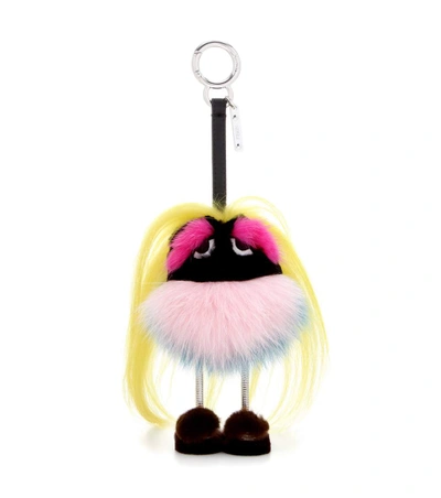 Shop Fendi Mini Zaino Monster Fur Charm In Giallo