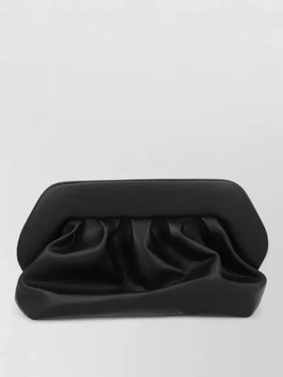 Themoirè Rectangular Pleated Clutch Bag Detachable Strap In Black