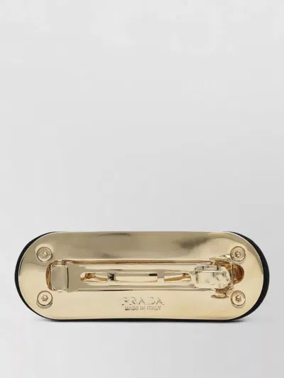 Prada Rectangular Metal Hair Accessory Gold Tone In Black