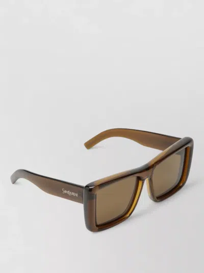 Saint Laurent Rectangular Frame Sunglasses Slim Temple Lenses In Brown
