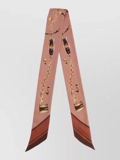 Chloé Chain Print Padlock Detail Rectangular Tie In Brown