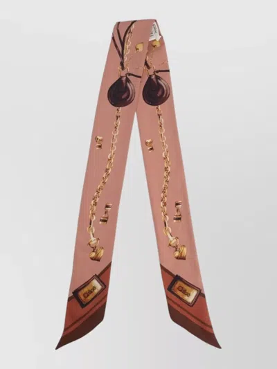 Chloé Chain Print Padlock Detail Rectangular Tie In Brown