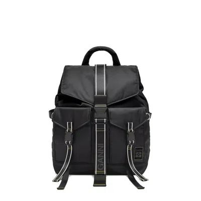 Ganni Black Polyamide Polyurethane Backpack In Black