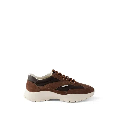 Prada Mesh Fabric And Suede Sneakers In Brown