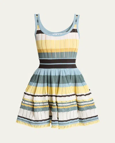 Alaïa Womens Scoop-neck Crinoline Ribbed-knit Mini Dress Multicolor Jaune In Multi