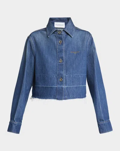 Givenchy Cropped Raw-edge Cotton Denim Jacket In Blue