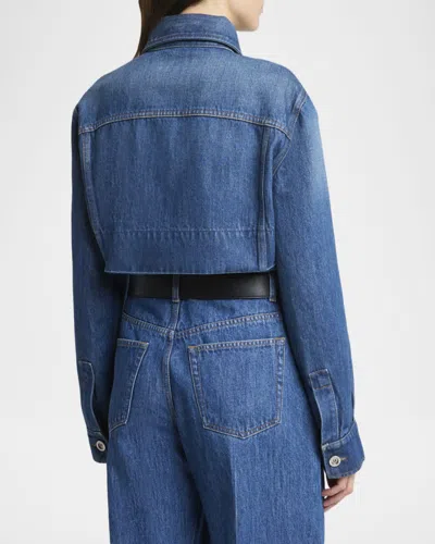 Givenchy Cropped Raw-edge Cotton Denim Jacket In Blue