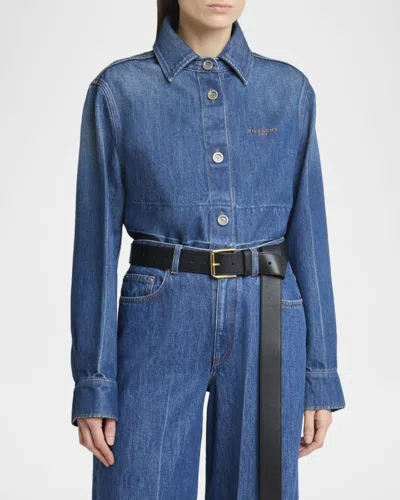 Givenchy Cropped Raw-edge Cotton Denim Jacket In Blue