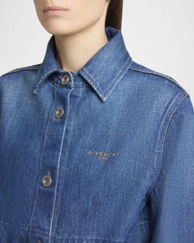 Givenchy Cropped Raw-edge Cotton Denim Jacket In Blue