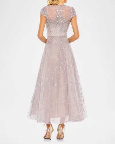 Mac Duggal Embellished High Neck Cap Sleeve A Line Dress In Neutral