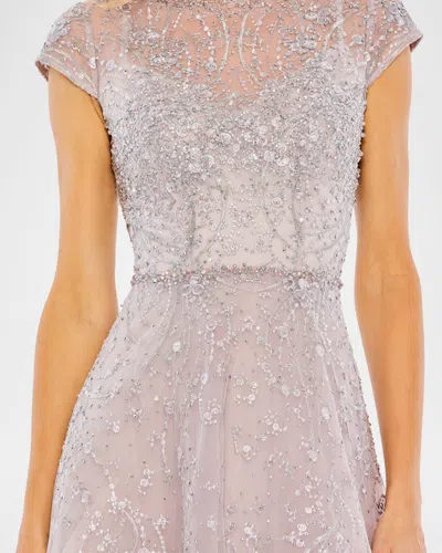 Mac Duggal Embellished High Neck Cap Sleeve A Line Dress In Neutral