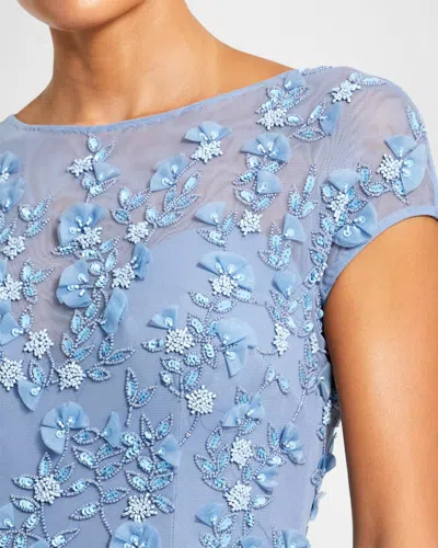 Mac Duggal Floral Embellished Short Sleeve Mesh Gown In Sky Blue