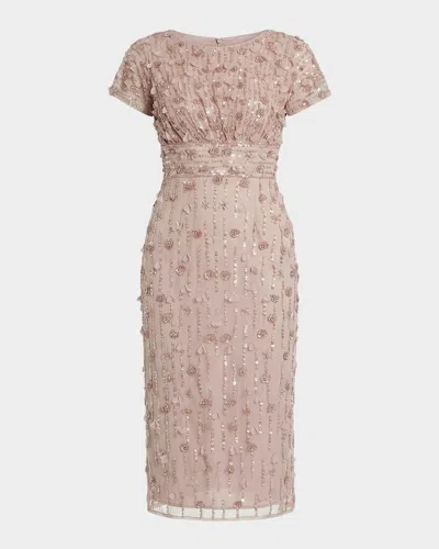Mac Duggal Cap Sleeve Column Midi Dress With Floral Beading In Vintage Lilac