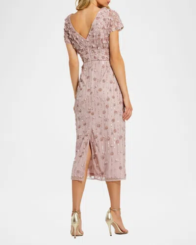 Mac Duggal Cap Sleeve Column Midi Dress With Floral Beading In Vintage Lilac