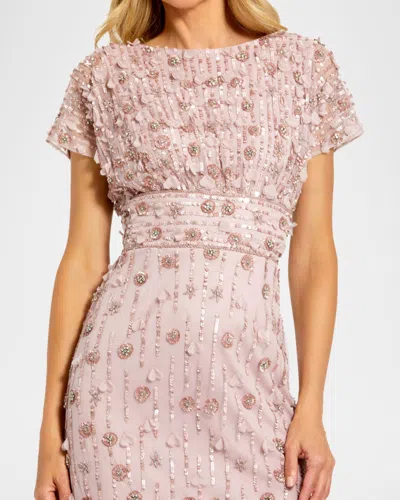 Mac Duggal Cap Sleeve Column Midi Dress With Floral Beading In Vintage Lilac