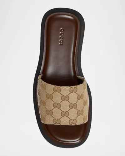 Gucci 45mm North Gg Monogram Canvas Platform Sandals In Black