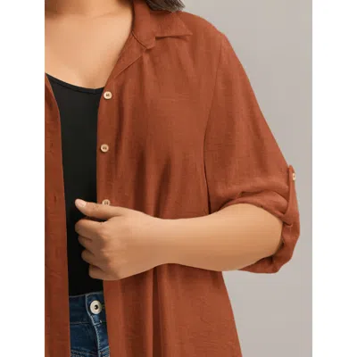 Bloomchic Front-open Long Basic Blouse In Brown