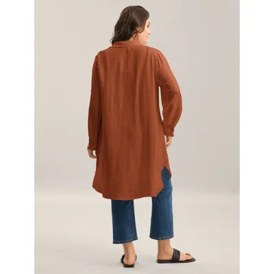 Bloomchic Front-open Long Basic Blouse In Brown